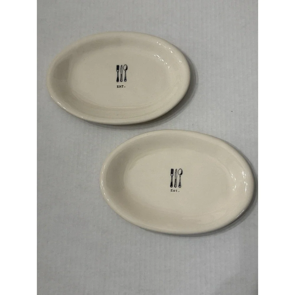 Rae Dunn Icon  2 Eat Oval Plates Artesian‎ By Magenta 8 Inch Dessert Appetizer
